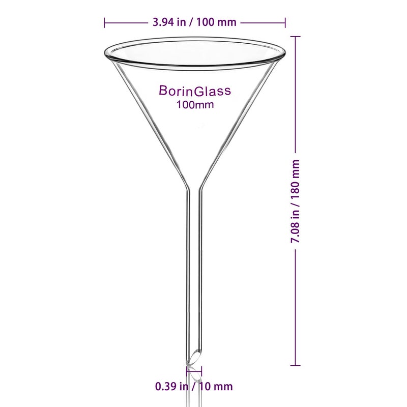 BorinGlass (2 Pack) Glass Funnel Short Stem Borosilicate Glass Lab Filter Funnel, 100 mm Diameter and Stem Length - Image 2